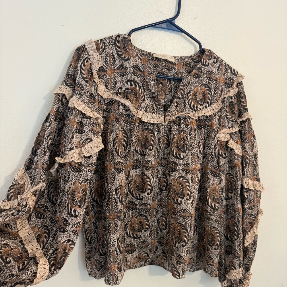 Ulla Johnson Black and Brown Patterned Blouse